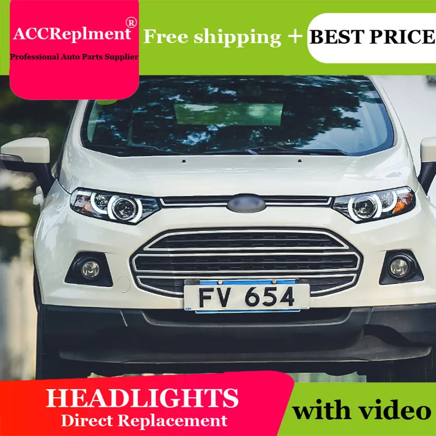 

car styling For EcoSport headlights 13 U angel eyes For EcoSport LED light bar Q5 bi xenon lens h7 xenon kit projector LED Bulb