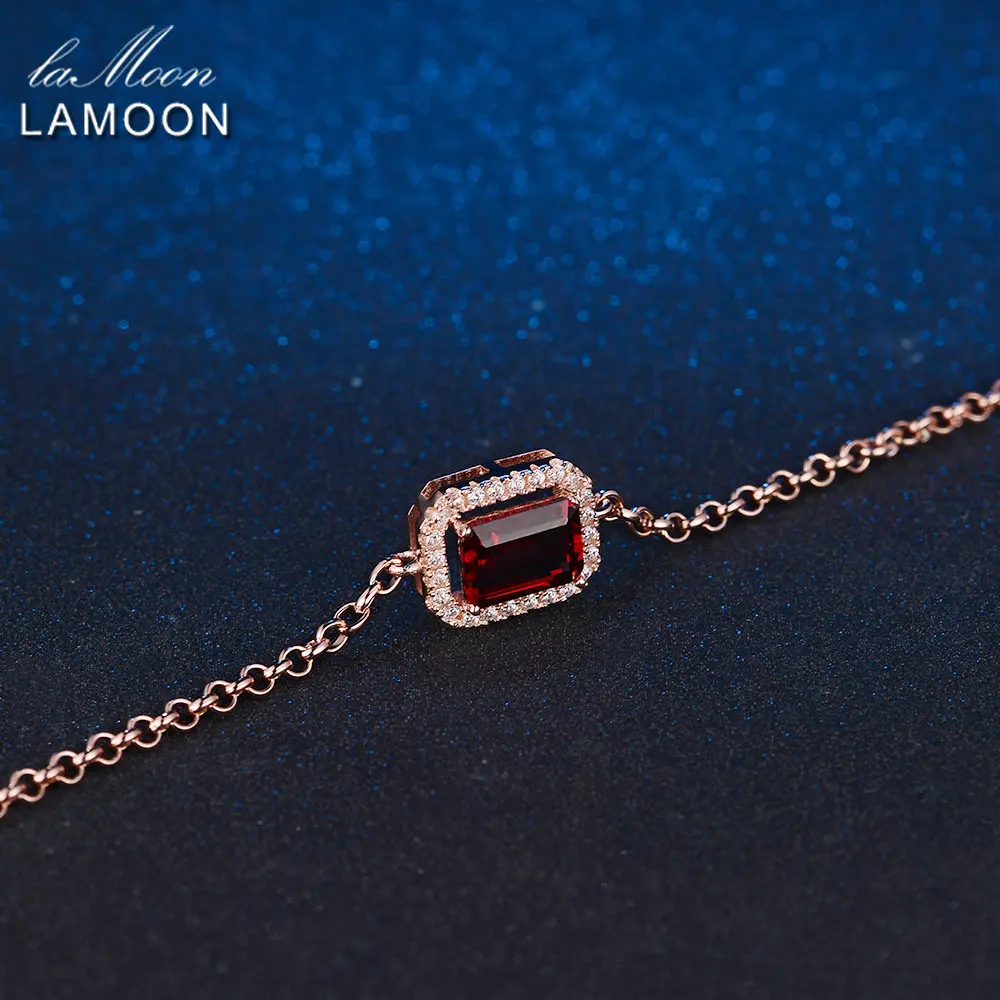 LAMOON- 5X7mm 1.1ct Natural Rectangular Red Garnet 925 Sterling Silver Jewelry Chain Charm Bracelet S925 LMHI001 | Украшения и