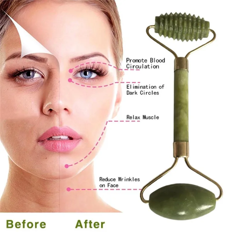 Rosalind 1 шт. двойной массажный ролик с нефритовой головкой для лица тонкий