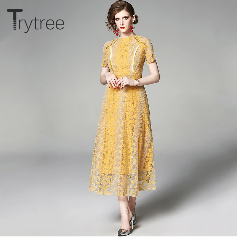 Платье Trytree женское повседневное с воротником-стойкой однотонное офисное