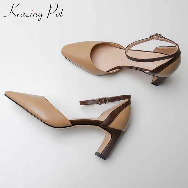 Krazing Pot/2019 из коровьей кожи на высоком квадратном каблуке Женская обувь с ремешком