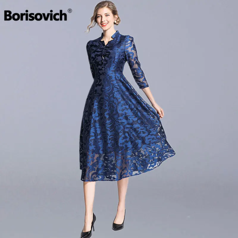 Женское кружевное длинное платье Borisovich повседневное винтажное трапециевидной