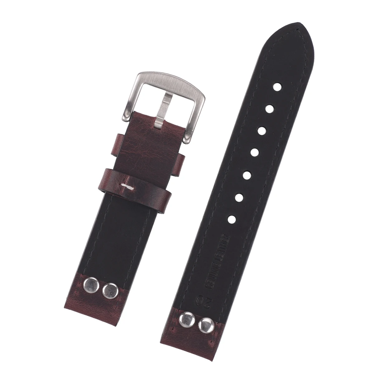 EACHE High Quality Special Rivet Design Genuine Calfskin Leather Watch Band Straps 20mm 22mm Black Brown Red Blue