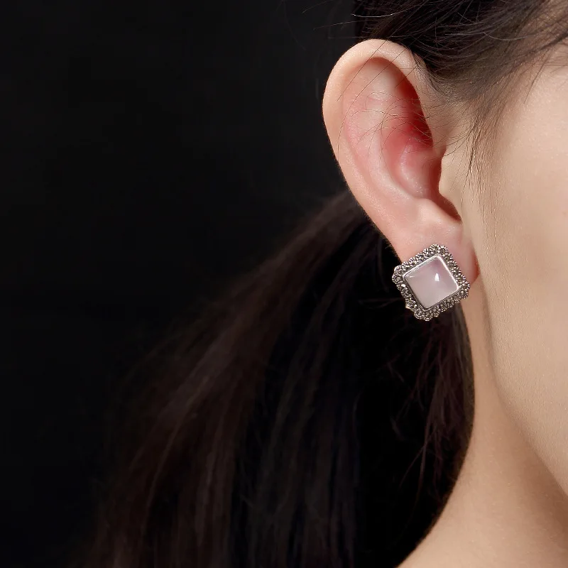 Silver S925 Pure Retro Mosque St2018 Mosaic Jade Agate Pomegranate Red Square High-end Lady Eardrop. | Украшения и аксессуары