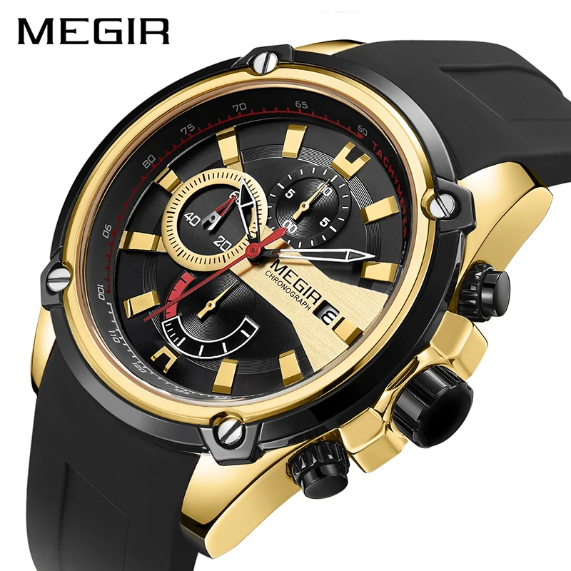 

MEGIR Chronograph Men Sport Watch Male Silicone Automatic Date Quartz Watches Mens Luxury Brand Waterproof Relogio Masculino