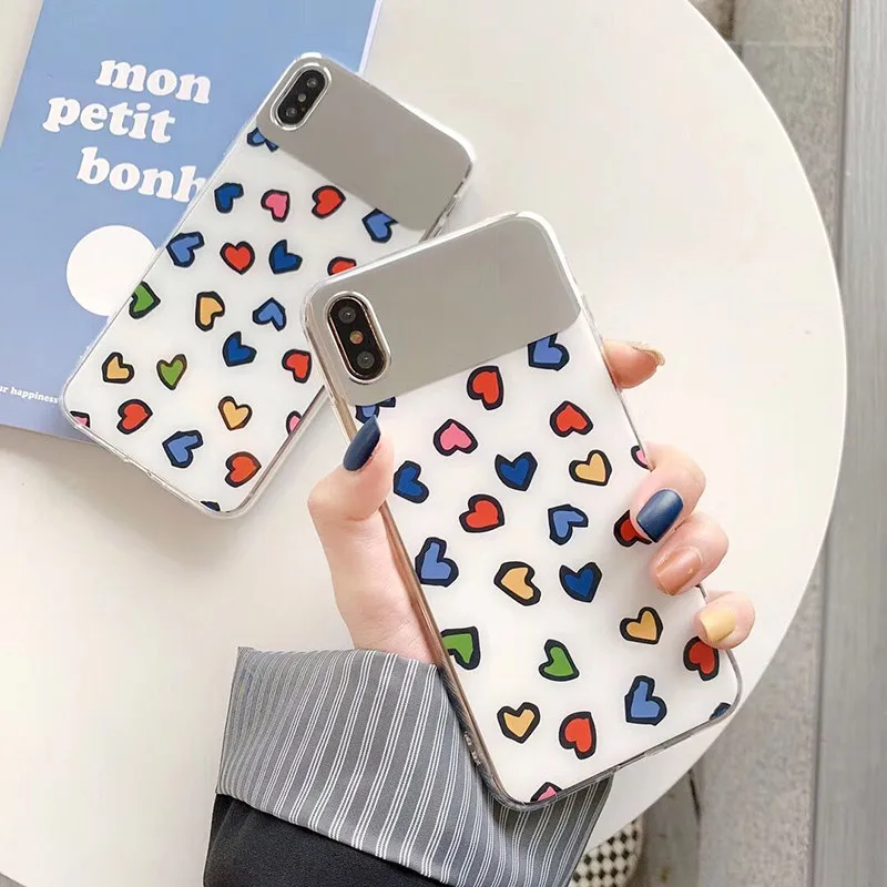Colorful Love Heart Mirror Splicing Phone Case For iphone XS Max XR Cases X 7 6 6S 8 Plus Fashion Back Cover |