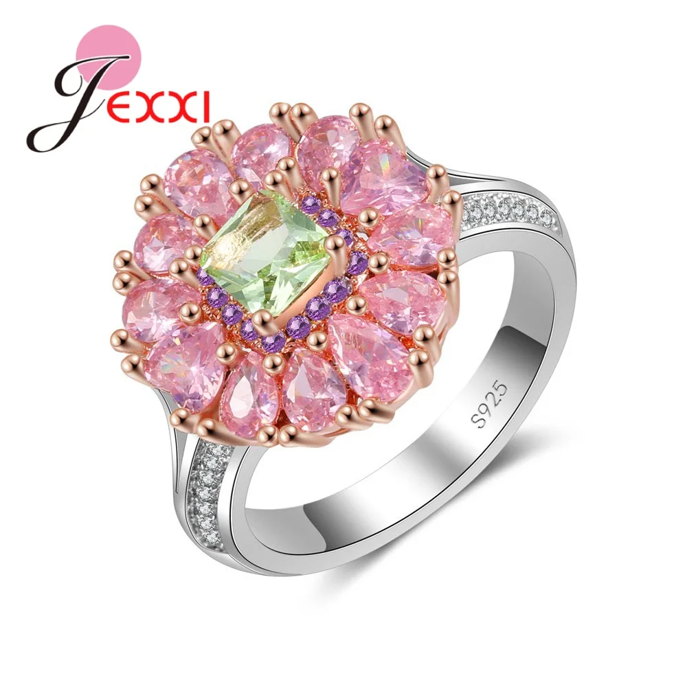 

Sweet Romantic Style Flower Braid Setting Green Sparking CZ Stone 925 Sterling Silver Rings For Woman Girls Birthday Gift