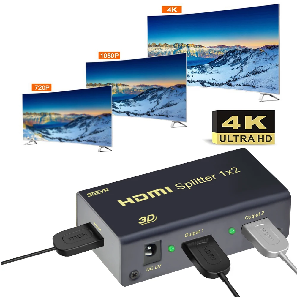 Сплиттер HDMI SGEYR 1 4 в вход 2 выхода порта сплиттер 1X2 усилитель с питанием от
