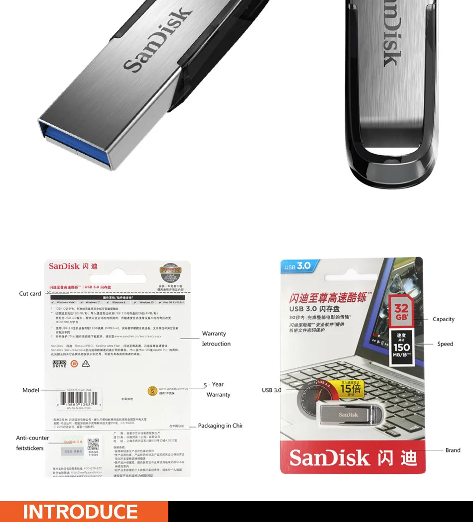 USB флеш-накопитель SanDisk CZ73, 16 ГБ, 32 ГБ, 64 ГБ, USB 3,0, металлическое шифрование, флеш-накопитель, 256 ГБ, карта памяти, запоминающее устройство, u-диск