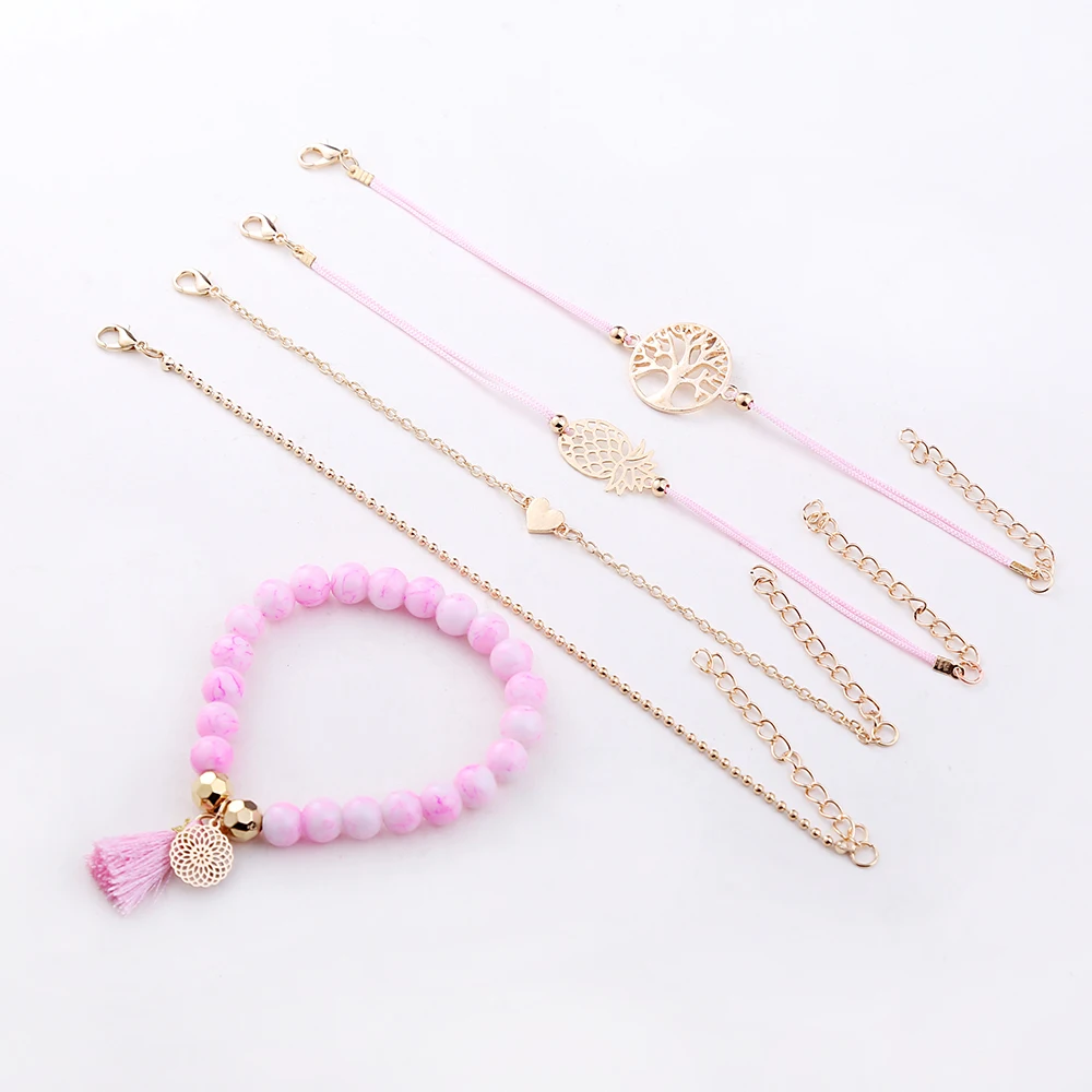 Женский браслет с бусинами YAOLOGE розовая кисточка золотого цвета полой мечтой