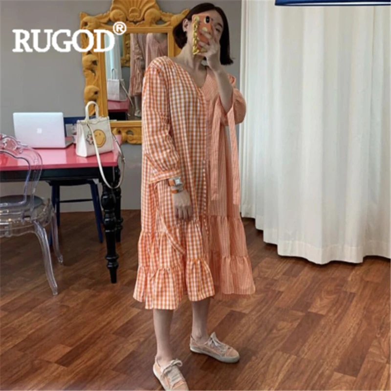 Женское длинное платье в клетку RUGOD свободное Плиссированное Платье макси с