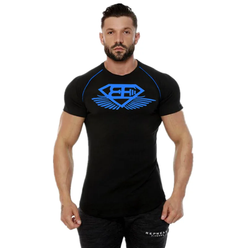 Men's Running T-shirt Cotton Printing Short Sleeve Sports T-shirt Slim Fit Male Clothing Big Size M-2XL