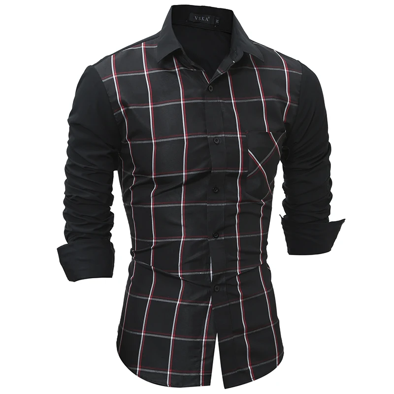 Рубашка в шахматную клетку Мужская модная повседневная сорочка кроя Slim Fit стиле