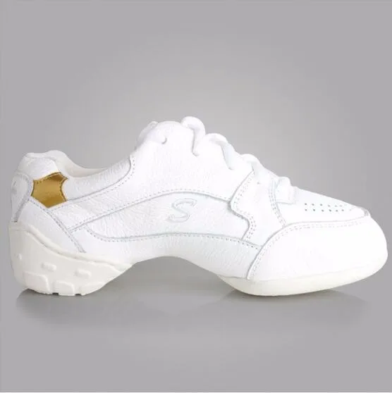 Женские кожаные танцевальные кроссовки черные белые для современного джаза |