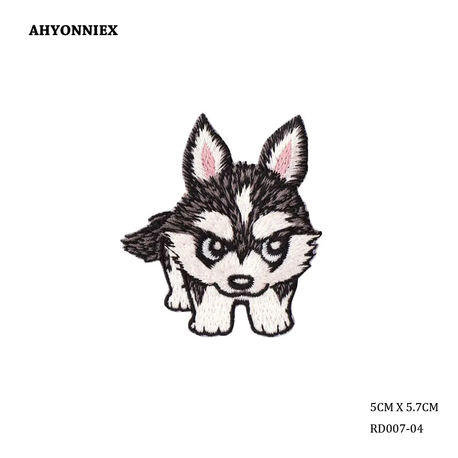 RD007-4 AHYONNIEX/1 шт.; нашивки для собак Хаски; нашивки для животных с вышивкой; ремонтные наклейки; куртка; джинсы; Милые нашивки с железом для детской одежды; аппликация - Цвет: RD007-4