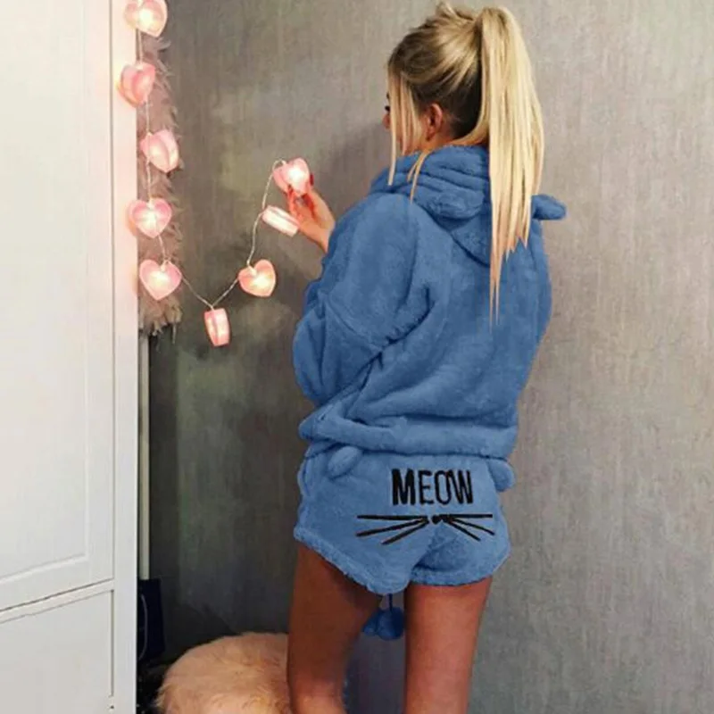Weweya, весенние женские пижамные комплекты, 5XL,, зимняя Фланелевая пижама, теплая Пижама, домашняя одежда, одежда для сна, женская пижама с кошкой - Цвет: Blue