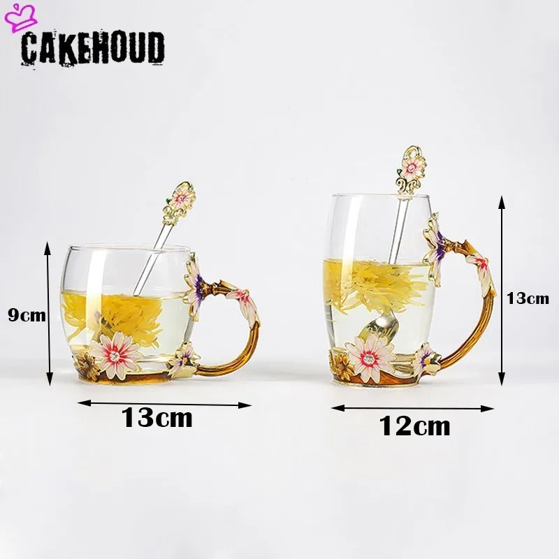 Цветная эмалированная чашка CAKEHOUD с металлической ручкой прозрачная стеклянная