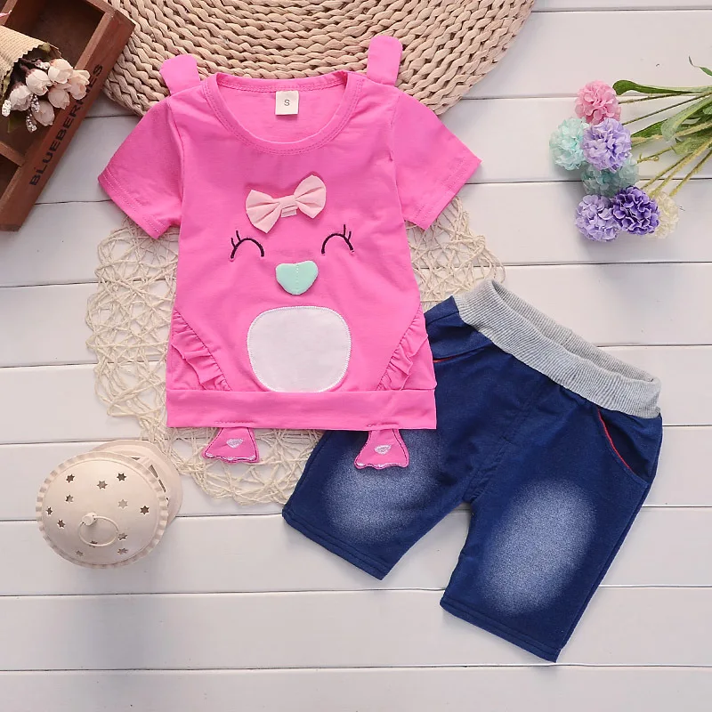 Комплект летней повседневной одежды из хлопка для малышей Детская футболка в