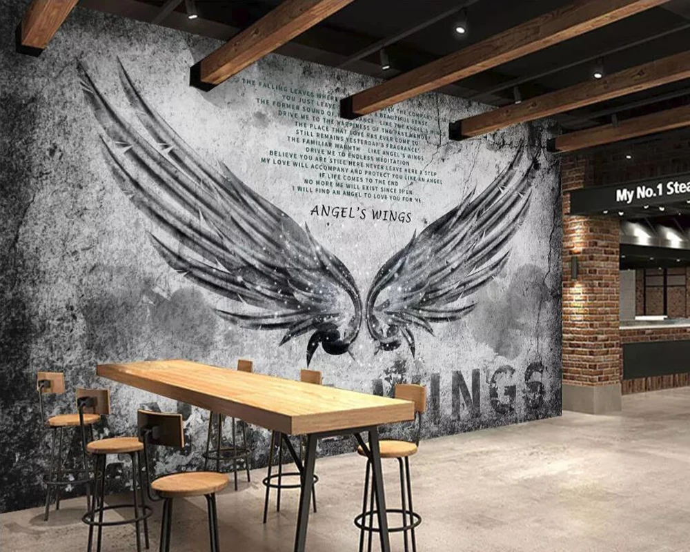 Decorative wallpaper Angel's Wings Cement Wall Style Background Painting | Fabric &amp Textile Wallcoverings