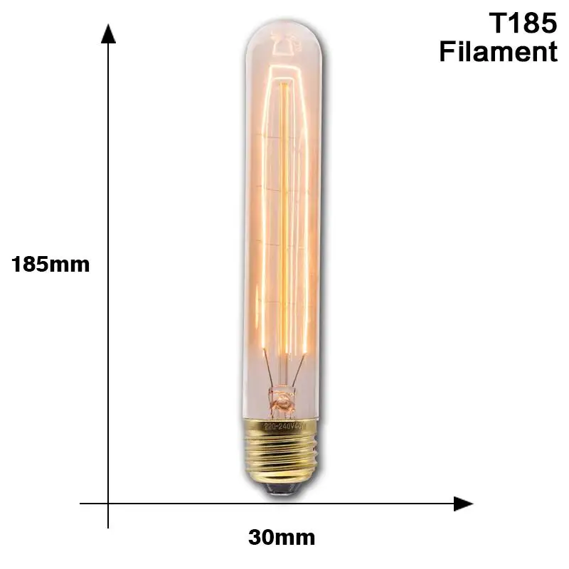 Ретро лампы Эдисона E27 40W 220V ST64 T10 T45 G80 G95 G125 ампулы Винтаж Эдисон лампы накаливания Светильник лампы для декора стен - Цвет: T185 Filament