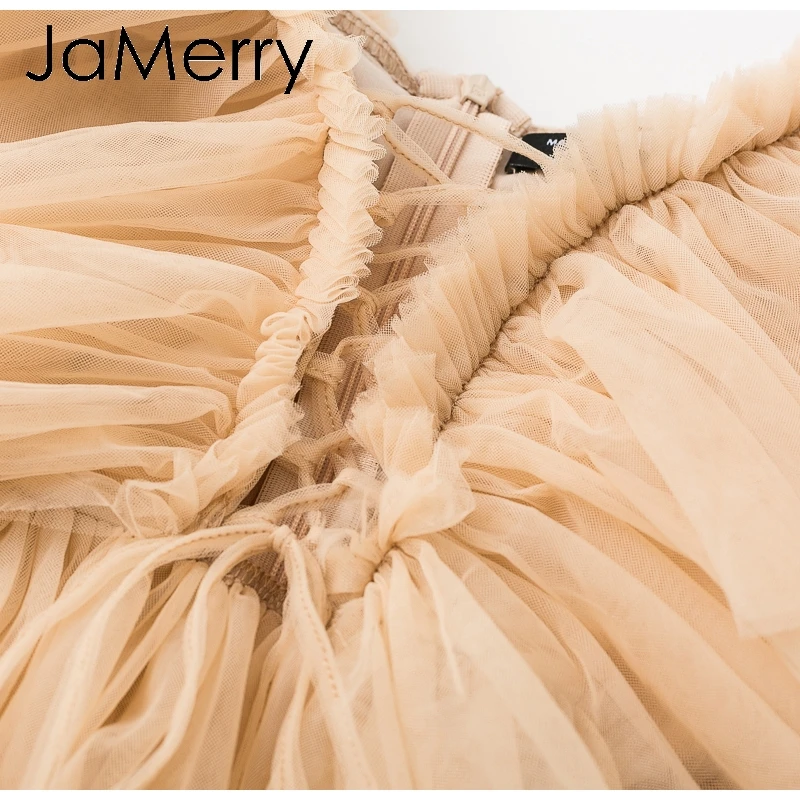 JaMerry, винтажная, сексуальная, boho, сетчатая блузка, рубашка, женская, повседневная, одноцветная, с рюшами, рукав, элегантные топы, летние, на шнуровке, для девушек, blusas