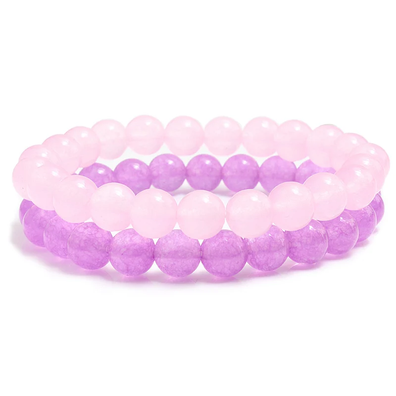 pink and purple 1 комплект любителей дружбы эластичный Канатный браслет с подвесками для мужчин 8 мм Розовый Природный камень синего цвета зеленые бусы из авантюрина браслеты для женщин подарок - Окраска металла: pink and purple