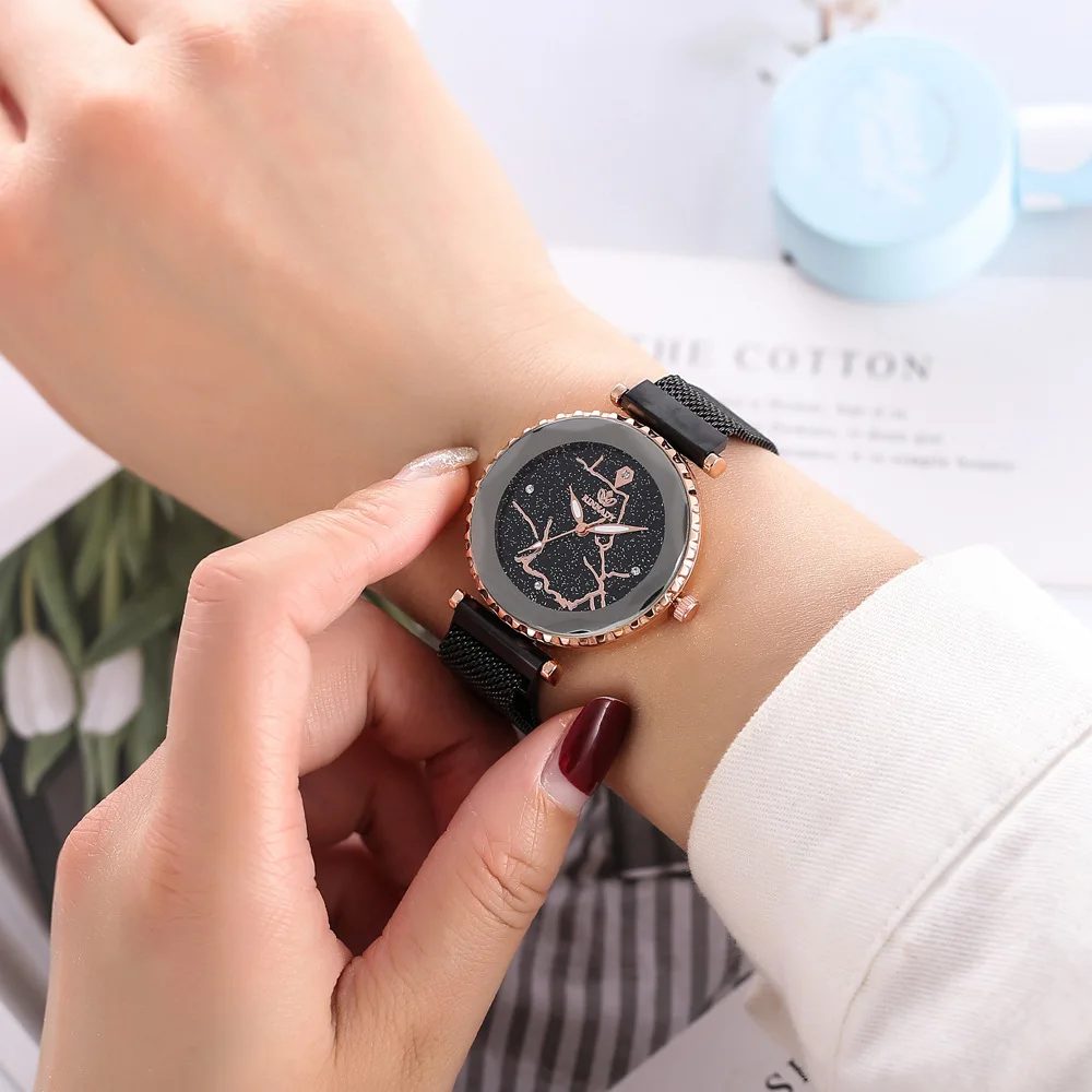 Женские кварцевые наручные часы montre femme роскошные сетчатые с магнитом и