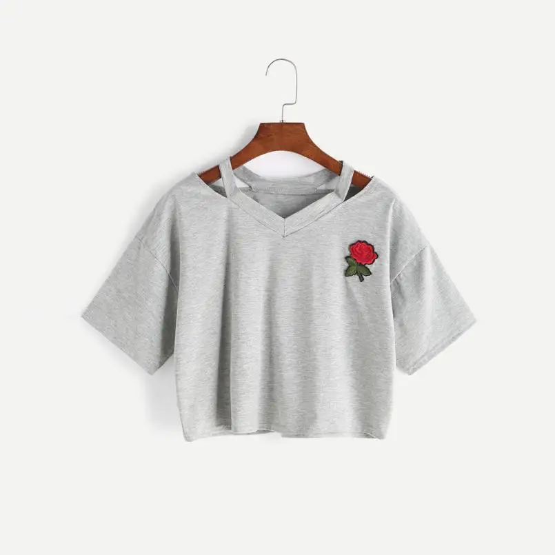 Женская футболка с короткими рукавами хлопковая Повседневная v образным вырезом