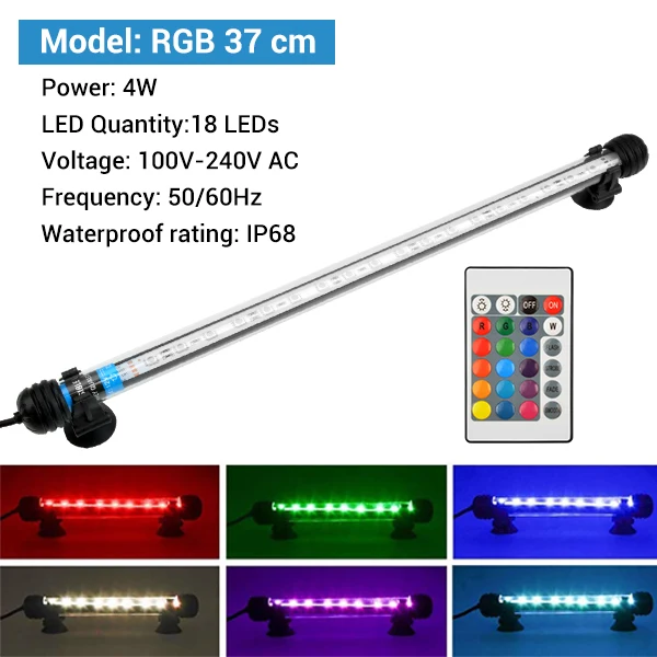 RGB 37cm NICREW 100 V-240 V Погружной светодиодный аквариумный светильник 5050 SMD светодиодный бар Водонепроницаемый светильник 18-48 см подводный аквариум Декор светодиодный светильник Инж - Цвет: RGB 37cm