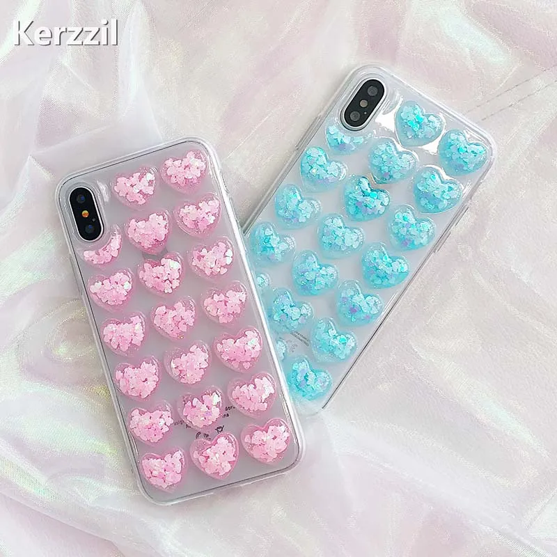 Kerzzil Candy Color Phone Case For iphone X Fashion 3D Love Heart Back Cover Soft TPU Clear Cases iphoneX Capa Coque |