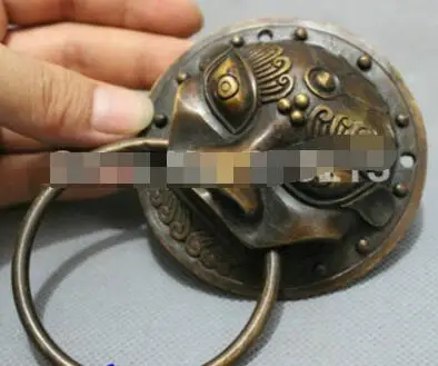 Китай Бронза собирает FengShui голова льва маска статуя ворда злые ворота дверной