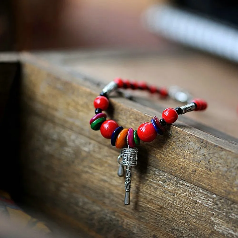 Оригинальные декоративные красный камень мантра тибетский молитвенный барабан