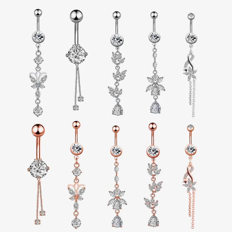 

10pcs Wholesale High Quality Tassel Dangle Belly Rings Sexy Belly Button Rings Surgical Steel Body Jewelry Navel Piercing Rings