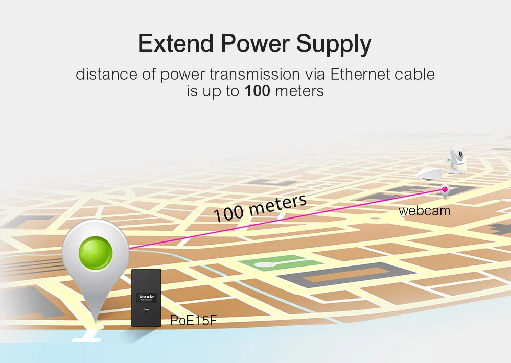 Tenda PoE15F Инжектор адаптер 10/100 Мбит/с Мощность 802.3af 15 Вт RJ45 Ethernet сетевой коммутатор PoE разветвитель разъема, подключи и играй