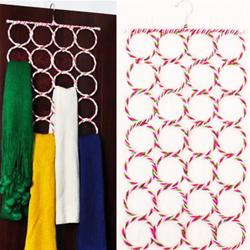 

Новый 1 шт. шарф обертывания хранения Вешалка Органайзер Горячая продажа вешалки 9-28 отверстие крюк кольцо веревка Слоты держатель