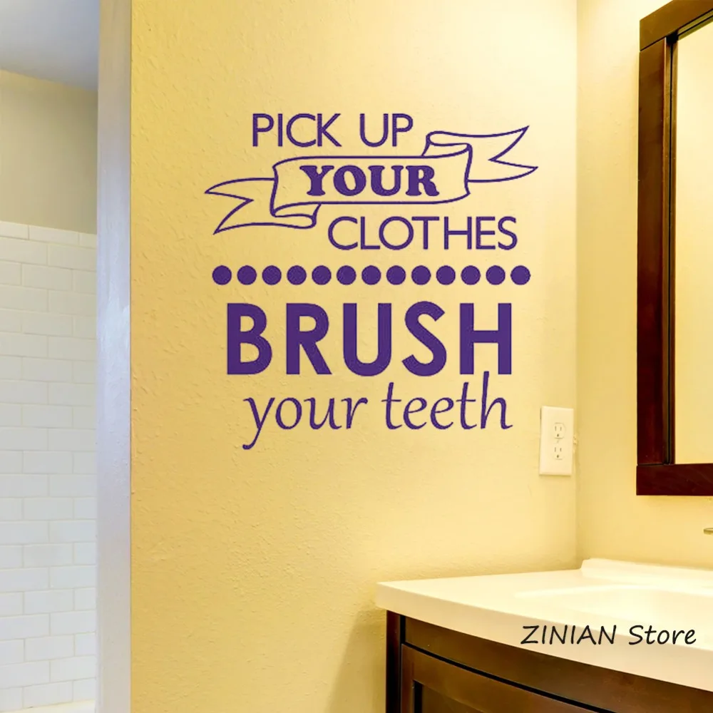 House Rule Quote Wall Sticker for Bathroom Brush Your Teeth Decals Removable Art Wallpaper Poster Pick Up Clothes Z053 | Дом и сад