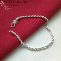 solid silver 925 bracelets for women 3mm twisted link bracelet bangles wristband pulseira wedding bridal jewelry bijoux gifts