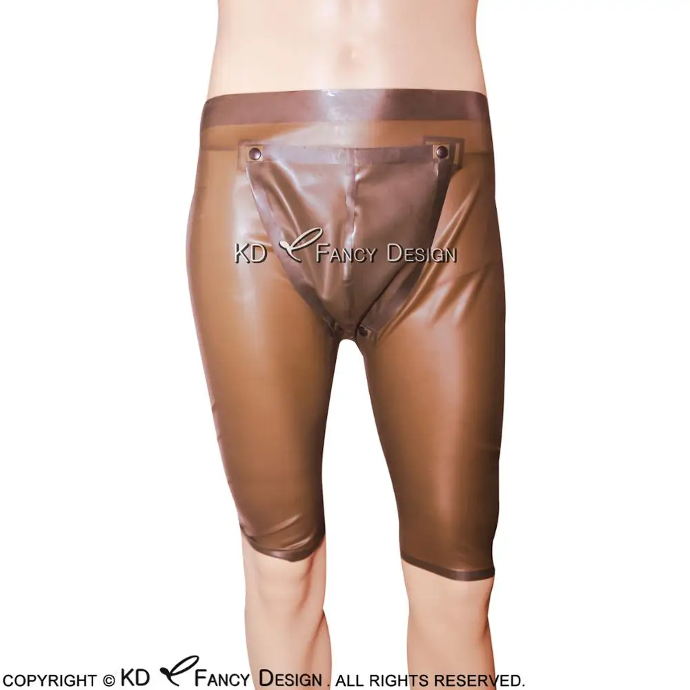 

Transparent Brown Sexy Latex Boxer Shorts With Codpiece Button Front Rubber Boyshorts Underpants Underwear Pants Briefs DK-0075