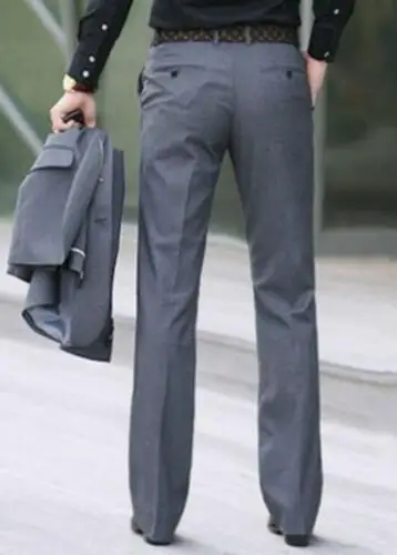 dark grey 28-37 новая Корейская мужская одежда деловые повседневные брюки с широким клешем Мужская Летняя мода тонкий плюс размер костюм брюки - Цвет: dark grey