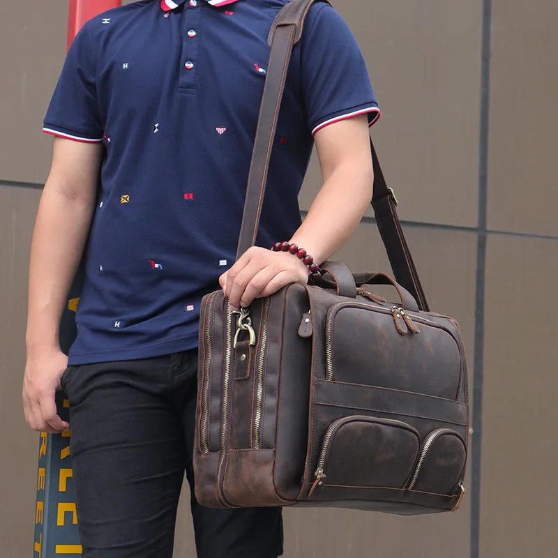 Кожаный портфель в стиле ретро Вместительная дорожная сумка из воловьей кожи для