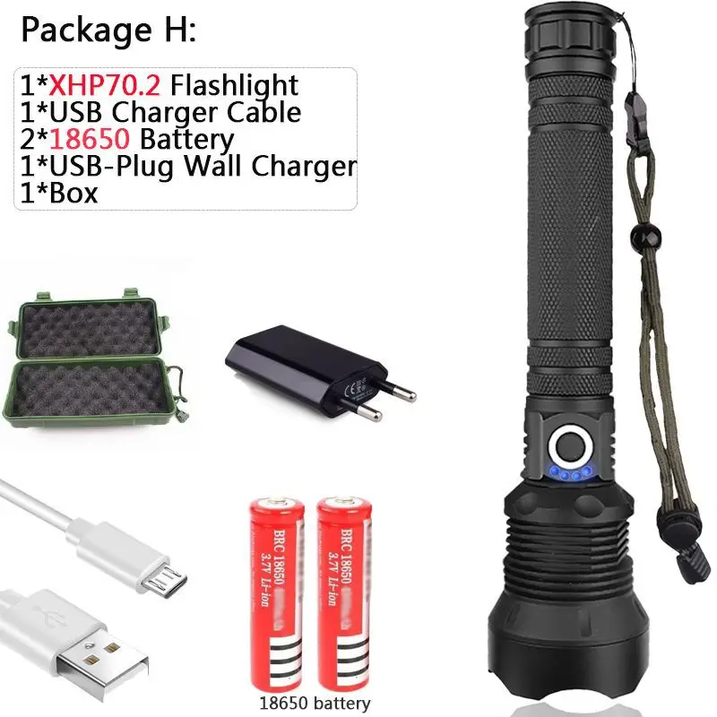 H 50000 люмен лампа xhp70.2 самый мощный фонарик usb Zoom СВЕТОДИОДНЫЙ Фонарь xhp70 xhp50 18650 или 26650 Аккумулятор для наружного кемпинга - Испускаемый цвет: H