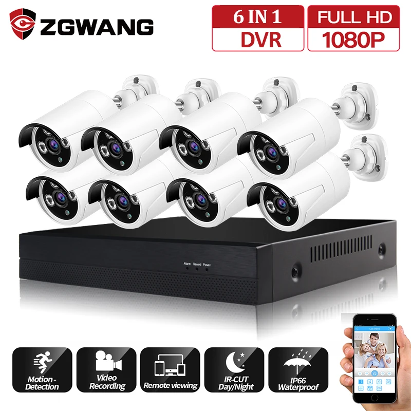 

ZGWANG 8CH DVR 1080P HDMI система видеонаблюдения видеорегистратор 8PCS Домашняя безопасность водонепроницаемые Комплекты камеры ночного видения