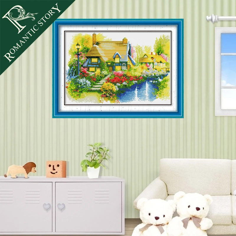 

Romantic Story European and American Garden Villa Scenery Home Decoration Cross Stitch Handmade Needlework DMC Cross-Stitch 1032