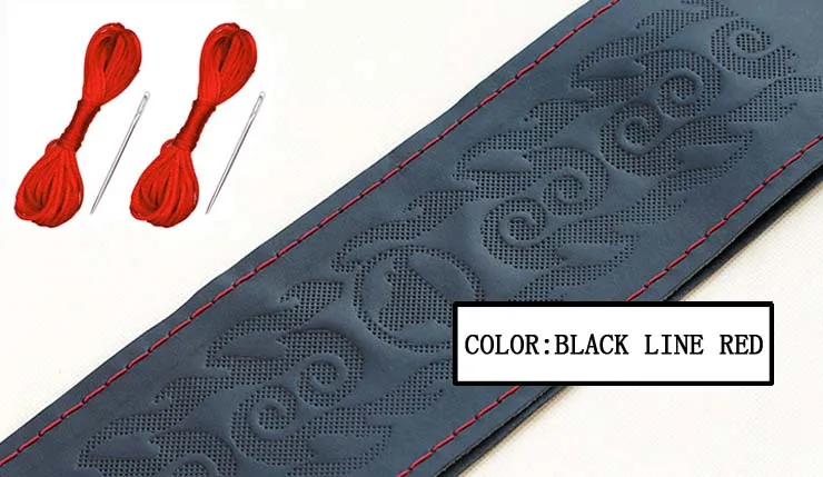 45CM BLACK LINE RED Кожаная оплетка на руль чехол рулевого колеса автомобиля с иглы и нитки искусственная кожа, Диаметр 42/45/47/50 см шины для грузовиков - Название цвета: 45CM BLACK LINE RED
