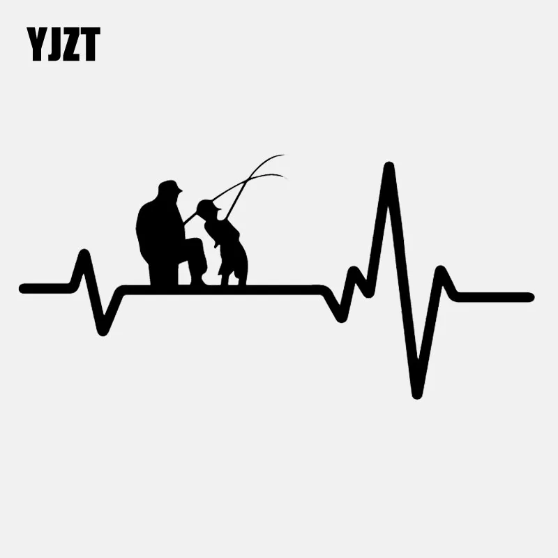 YJZT 17 см* 8 см Виниловая наклейка сердце Beat Line Fishing отец, папа сын Удочка катушка Приманка автомобиля стикер черный/серебристый C24-0542