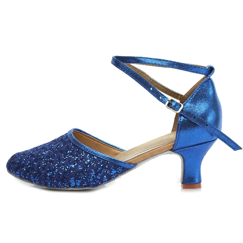 Blue 5CM Брендовая женская обувь для латинских танцев подходит для женщин, девушек и девочек. танцевальная обувь для бальных танцев Танго латины женская обувь для латинских танцев на каблуке 5 см - Цвет: Blue 5CM