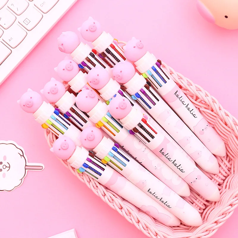 Симпатичная piggy 10 Цветов шариковая ручка цветная ручка для рисования Kawaii розовая пресс разноцветная ручка школьные принадлежности канцелярский подарок для студента