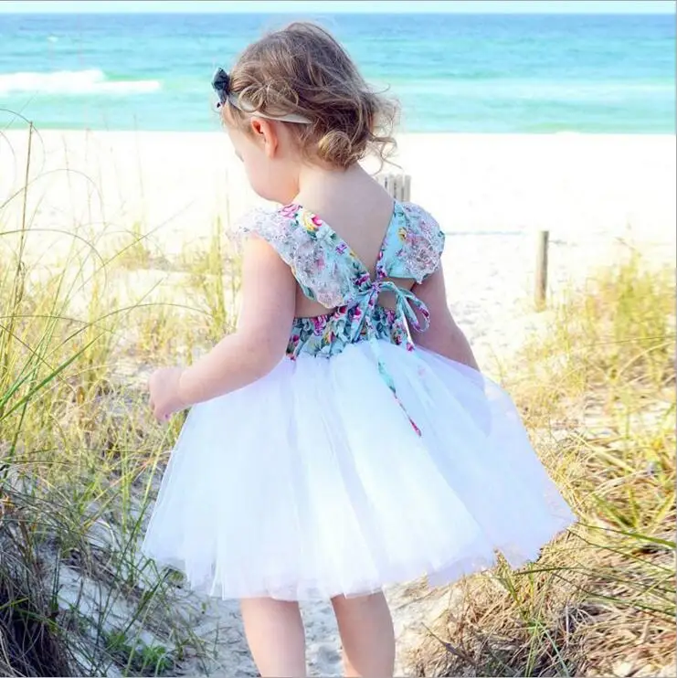 Летнее пляжное платье с v-образным вырезом на бретелях для маленьких девочек