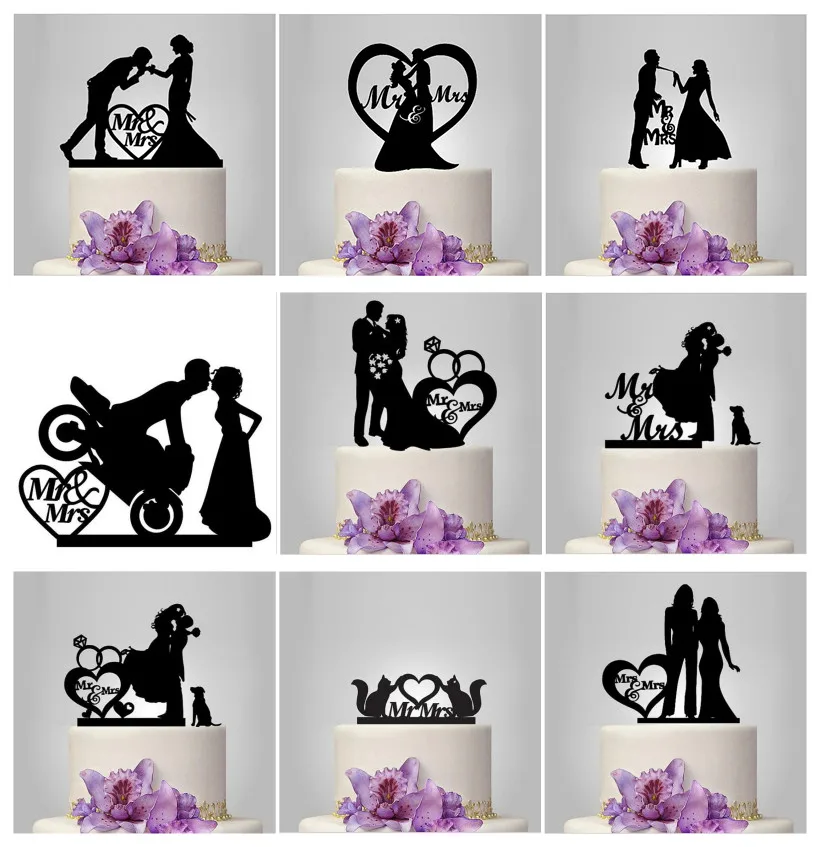 Топпер для свадебного торта силуэт невесты и жениха с акриловым топпером Mr & Mrs|bride