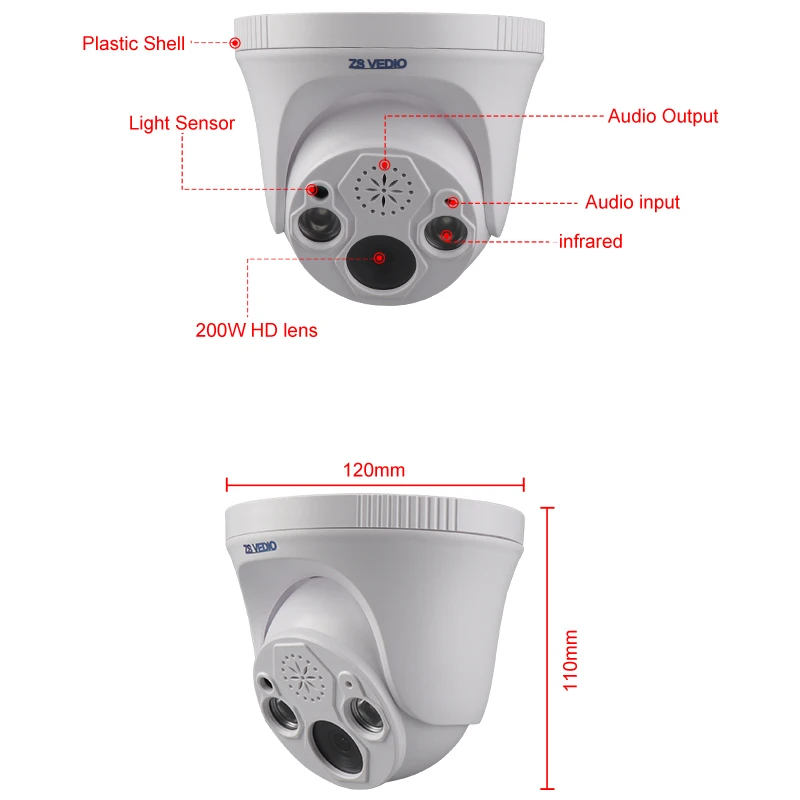 ZSVEDIO H.265 Sony307 встроенный WIFI/POE 1080P ip камера Двусторонняя аудио слот для sd карты CCTV